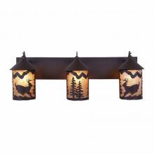 Avalanche Ranch Lighting M38330AL-27 - Cascade Triple Bath Vanity Light - Mountain Deer - Almond Mica Shade - Rustic Brown Finish