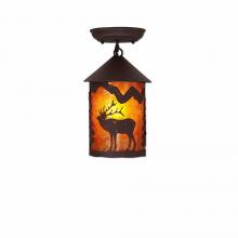 Avalanche Ranch Lighting M48433AM-27 - Cascade Close-to-Ceiling Small - Mountain Elk - Amber Mica Shade - Rustic Brown Finish