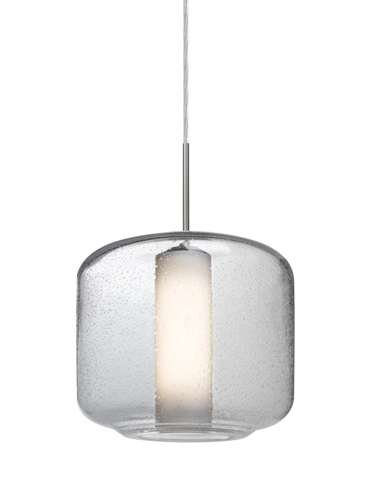 Besa Niles 10 Pendant, Clear Bubble/Opal, Satin Nickel Finish, 1x60W Medium Base T10