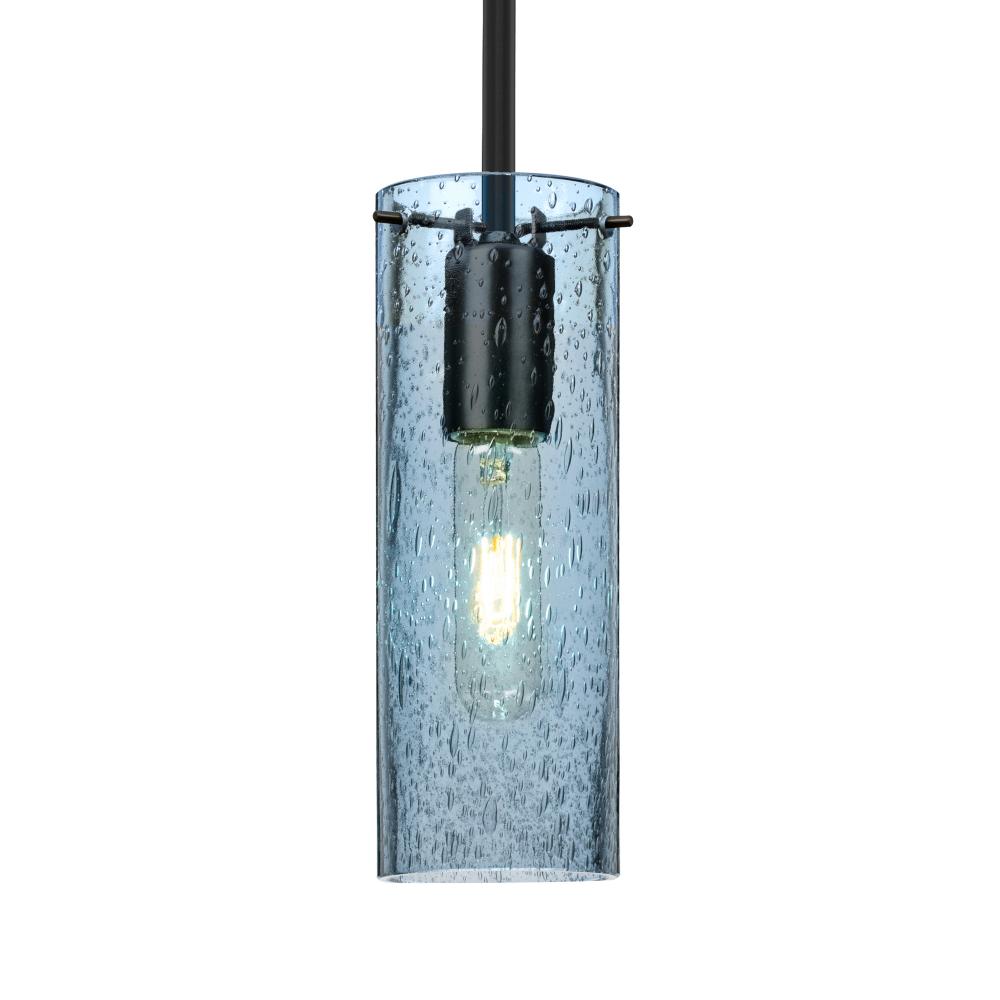 Besa, Juni 10 Stem Pendant, Blue Bubble, Black, 1x60W MAX E26 Base