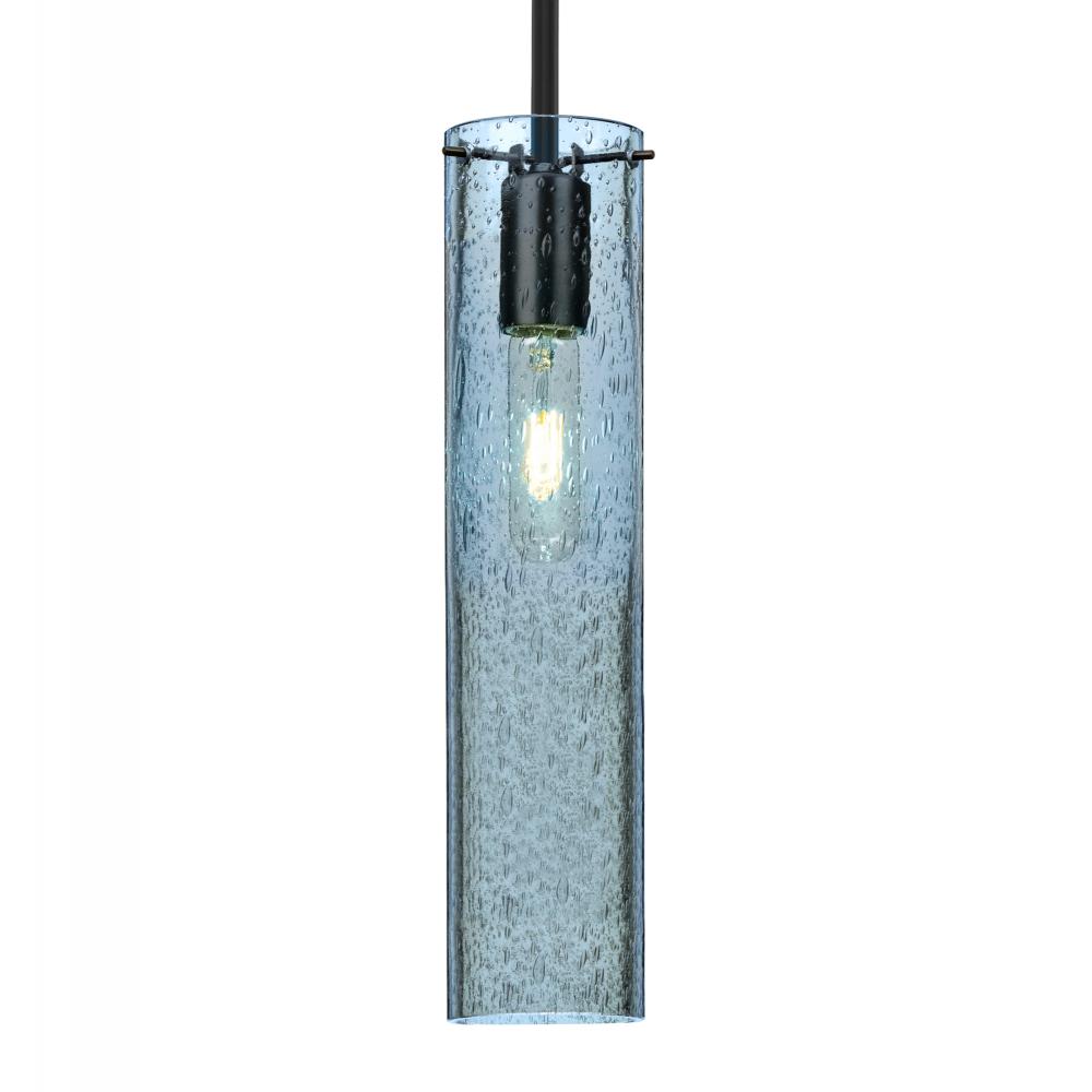 Besa, Juni 16 Stem Pendant, Blue Bubble, Black, 1x60W MAX E26 Base