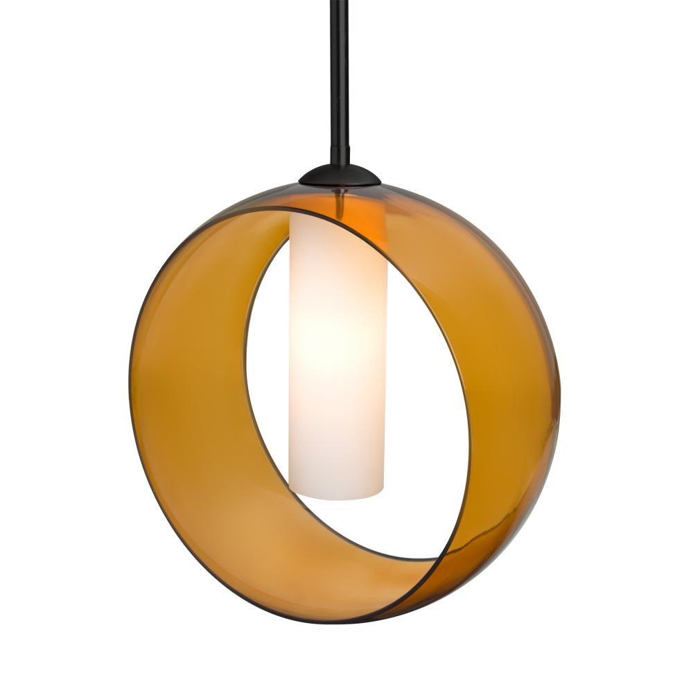 Besa, Plato Stem Pendant, Amber/Opal, Black Finish, 1x5W LED