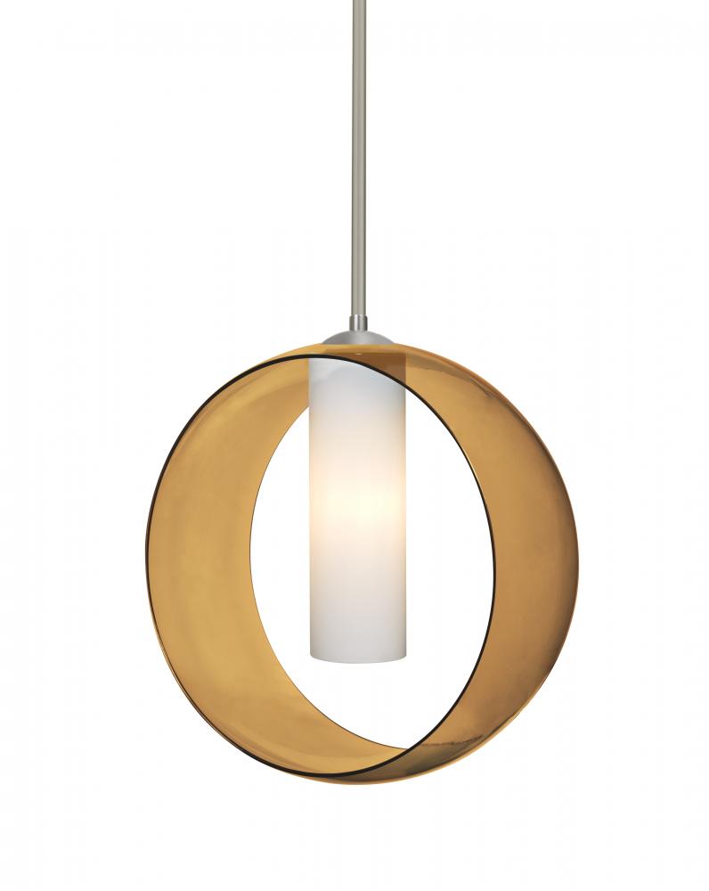 Besa, Plato Stem Pendant, Amber/Opal, Satin Nickel Finish, 1x60W Medium Base