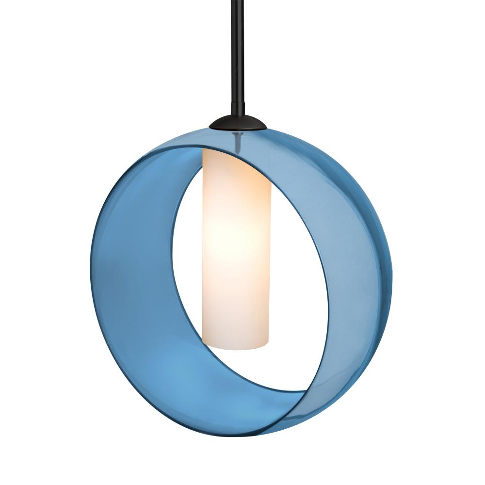 Besa, Plato Stem Pendant, Blue/Opal, Black Finish, 1x5W LED