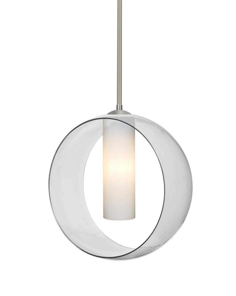 Besa, Plato Stem Pendant, Clear/Opal, Satin Nickel Finish, 1x60W Medium Base