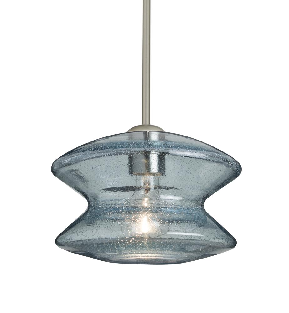 Besa, Zen Stem Pendant , Blue Bubble, Satin Nickel Finish, 1x60W Medium Base