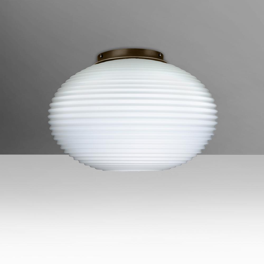 Besa, Pape 12 Ceiling, Opal Ribbed, Bronze Finish, 1x100W E26 Base