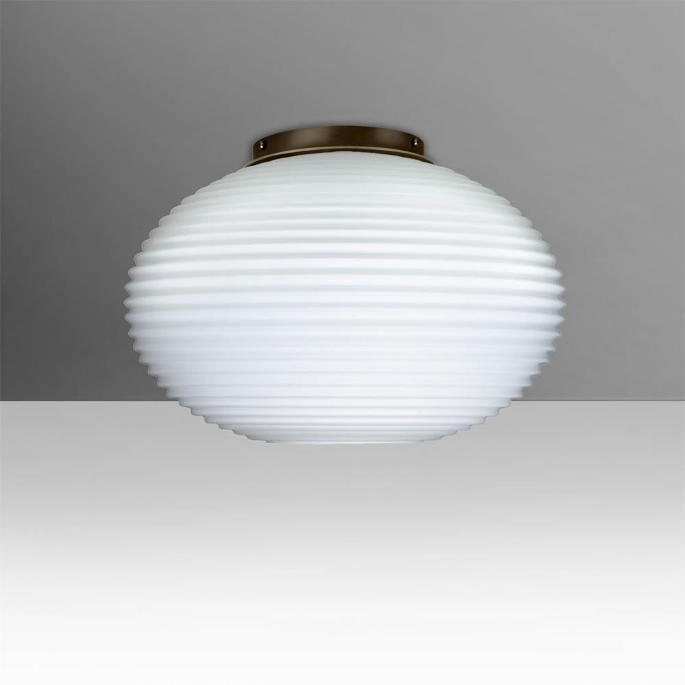 Besa, Pape 12 Ceiling, Opal Ribbed, Bronze Finish, 1x9W LED