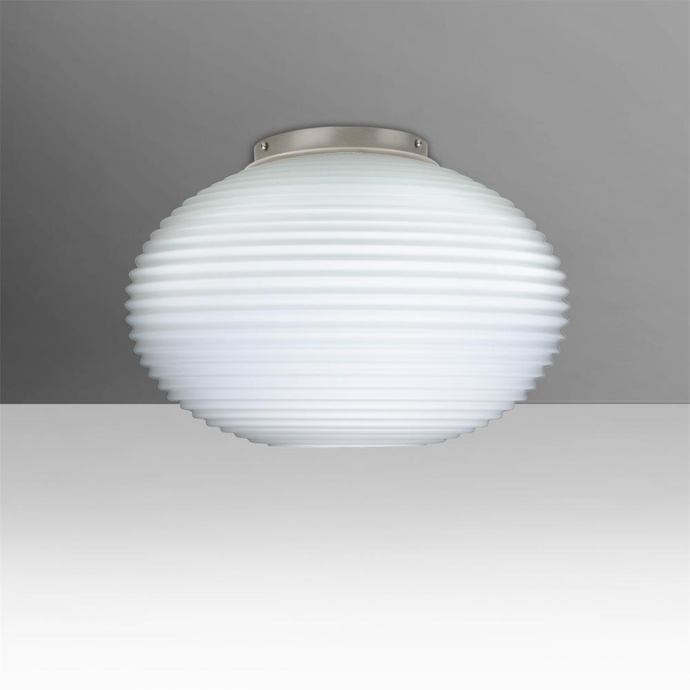 Besa, Pape 12 Ceiling, Opal Ribbed, Satin Nickel Finish, 1x100W E26 Base