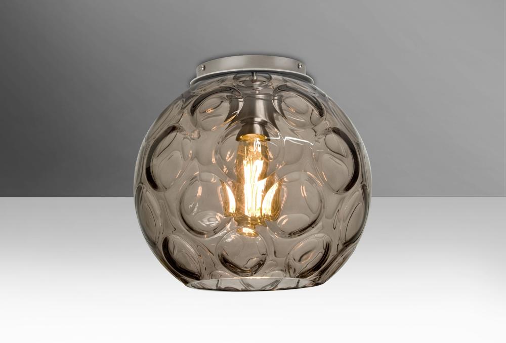 Besa, Bombay Ceiling, Smoke, Satin Nickel Finish, 1x9W LED Filament