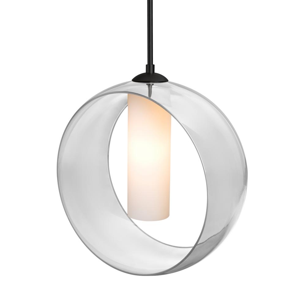 Besa, Plato Cord Pendant For Multiport Canopies, Clear/Opal, Black Finish, 1x60W MAX E26 Base