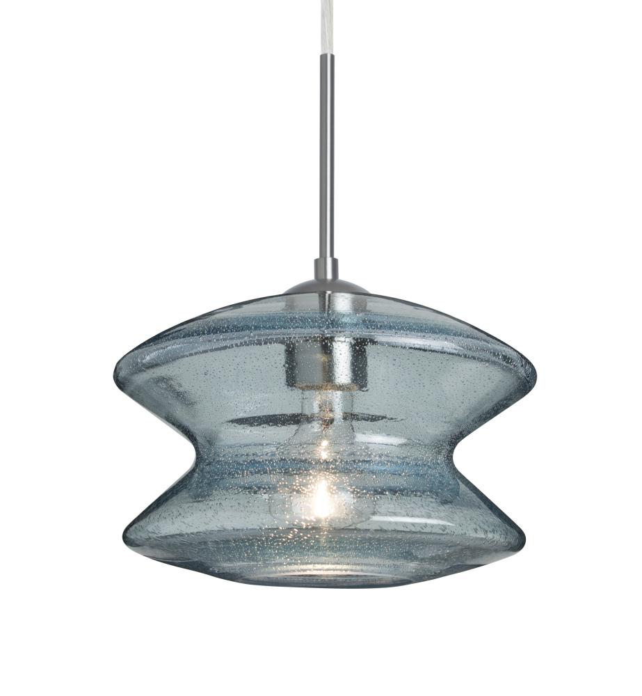 Besa, Zen Cord Pendant For Multiport Canopy, Blue Bubble, Satin Nickel Finish, 1x60W