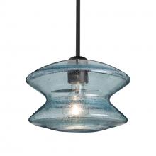 Besa Lighting 1TT-ZENBL-BK - Besa, Zen Stem Pendant, Blue Bubble, Black Finish, 1x60W MAX E26 Base