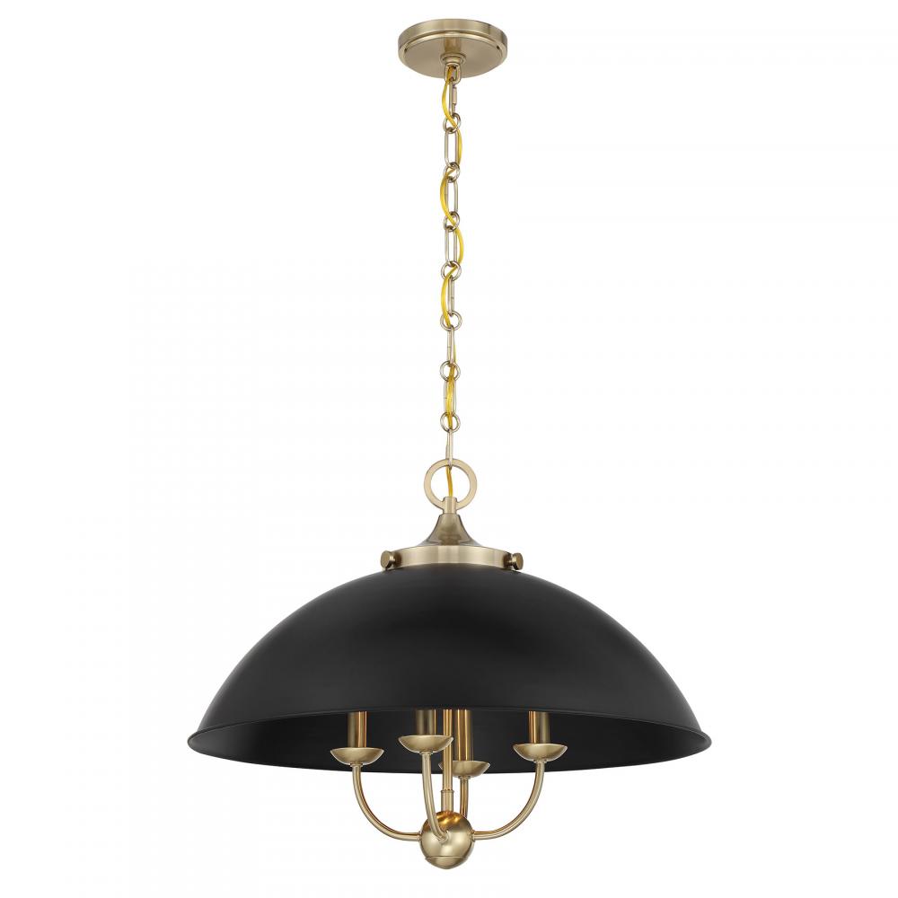 Monterey 4-Light Pendant in Matte Black and Warm Brass