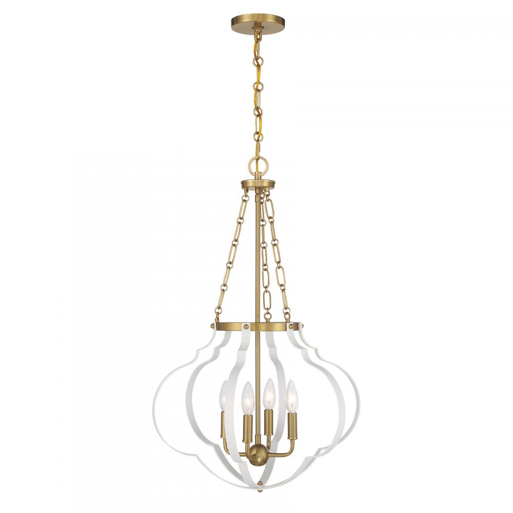 Mercer 4-Light Pendant in White and Warm Brass