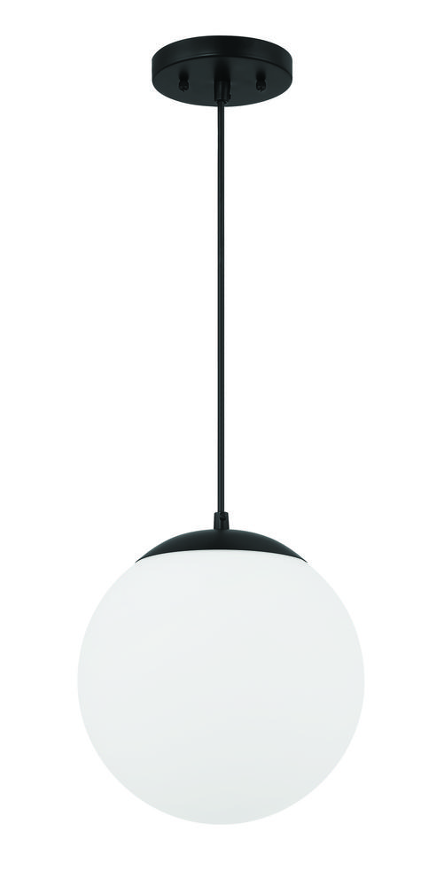 Gaze 10&#34; 1 Light Pendant in Flat Black, White Glass