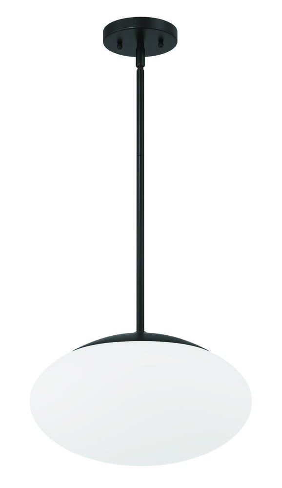 Gaze 14&#34; 1 Light Oval Pendant in Flat Black, White Glass