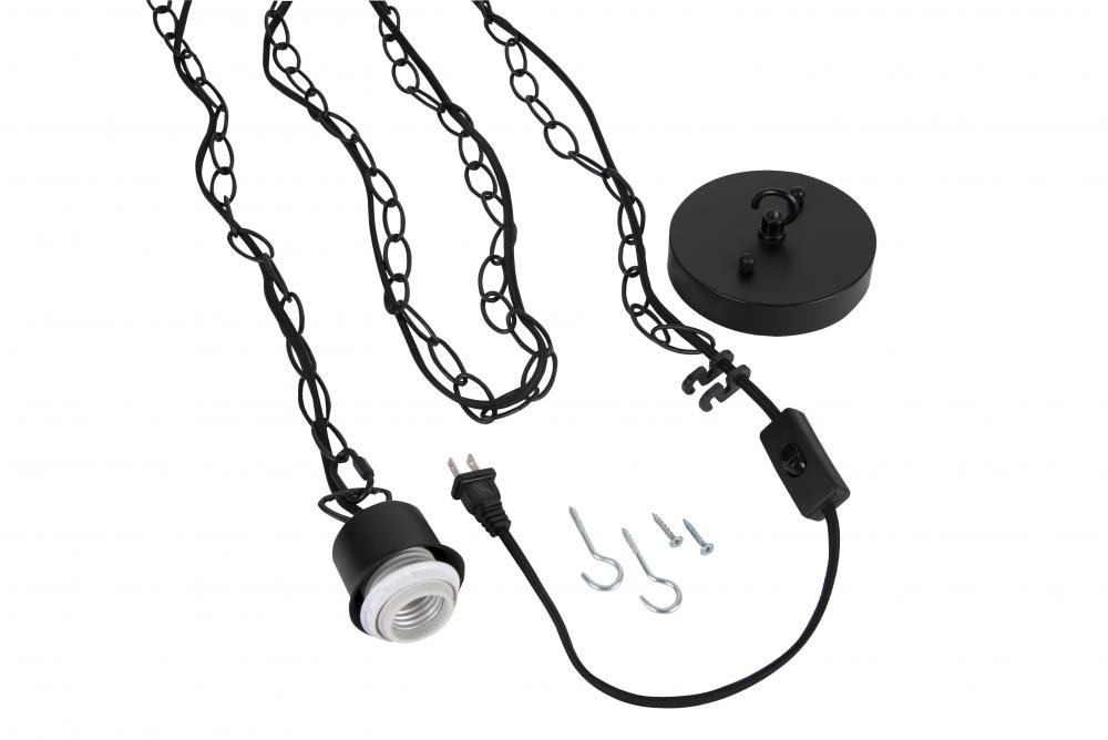 Swag Hardware Kit 15&#39; Black Cloth Cord w/Socket, Chain and Canopy in Flat Black