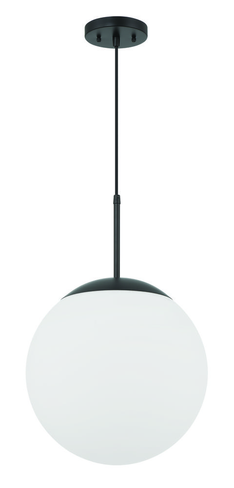 Gaze 14&#34; 1 Light Round Pendant in Flat Black, White Glass