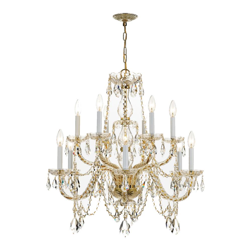 Traditional Crystal 12 Light Swarovski Strass Crystal Polished Brass Chandelier