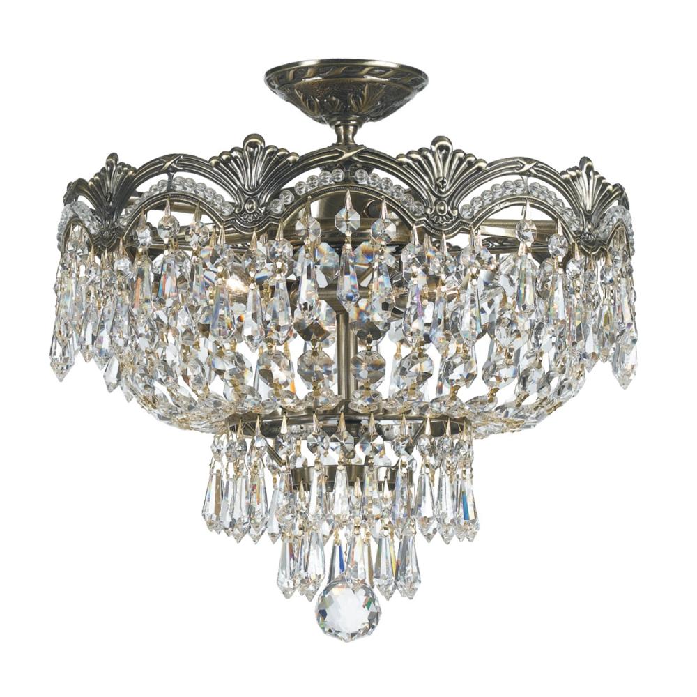 Majestic 3 Light Swarovski Strass Crystal Historic Brass Semi Flush Mount