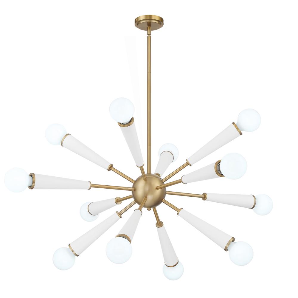 Zodiac 12 Light Aged Brass + Matte White Chandelier