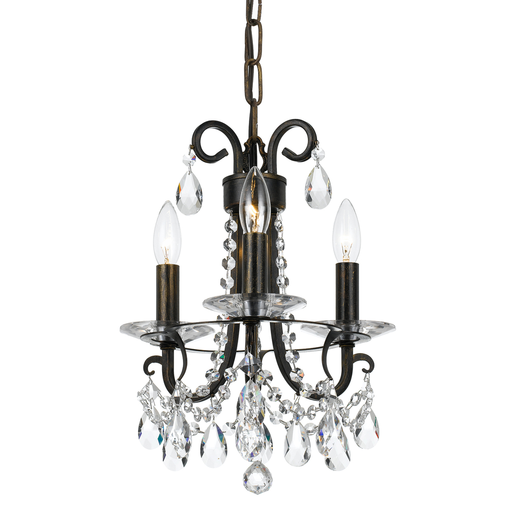 Othello 3 Light Clear Crystal English Bronze Mini Chandelier