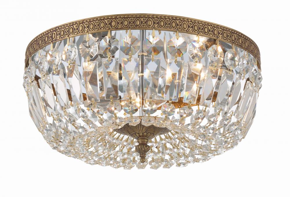 Crystorama 3 Light Hand Cut Crystal Olde Brass Flush Mount