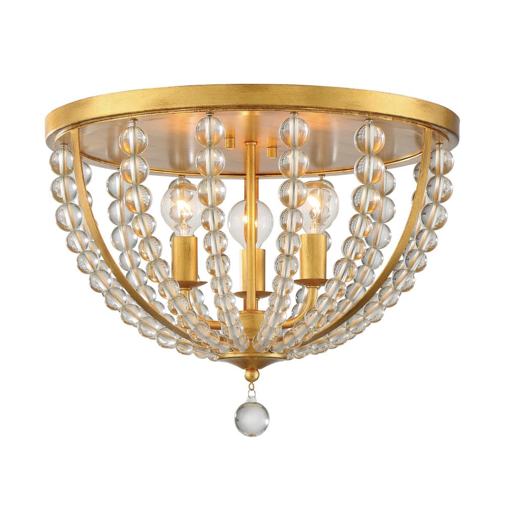 Roxy 3 Light Antique Gold Flush Mount