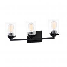 Justice Design Group FSN-8093-CLER-MBLK - Cilindro 3-Light Bath Bar