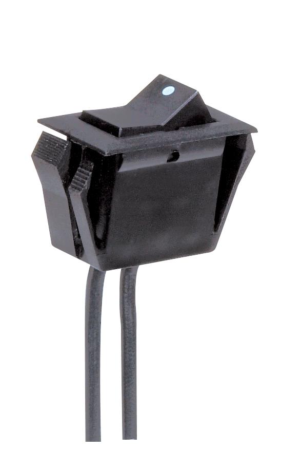 On-Off Phenolic Rocker Switch With White Dot; On-Off Function; Black Finish; Snap Bushing; 6&#34;