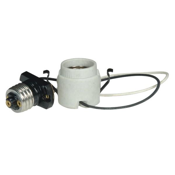 Keyless Porcelain Socket With Adapter And Double Snap-In Clip; 10&#34; AWM B/W 150C Leads, CSSNP