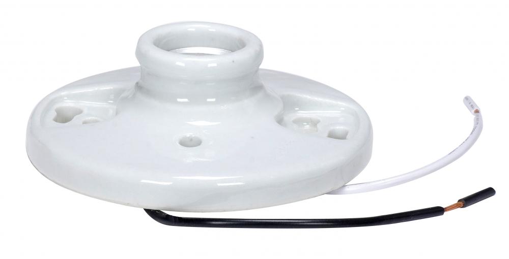 Keyless Glazed Porcelain Ceiling Receptacle; 7&#34; AWM B/W Leads 105C; Screw Terminals; 4-3/8&#34;