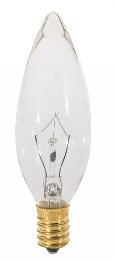 7.5 Watt BA9 1/2 Incandescent; Clear; 3000 Average rated hours; 37 Lumens; Candelabra base; 120 Volt