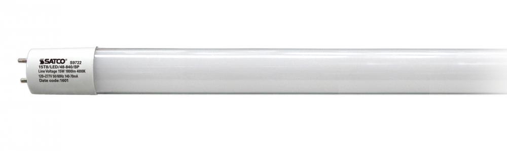 15 Watt T8 LED; Medium bi-pin base; 4000K; 50000 Average rated hours; 1800 Lumens; Type B; Ballast