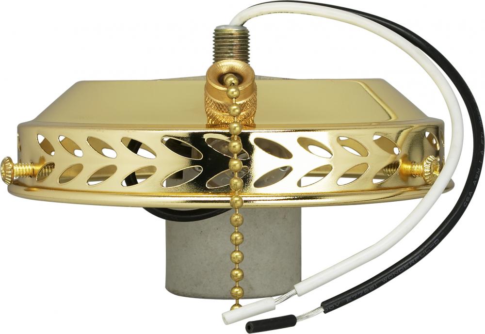 4&#34; Wired Fan Light Holder With On-Off Pull Chain And Intermediate Socket; Brass Finish