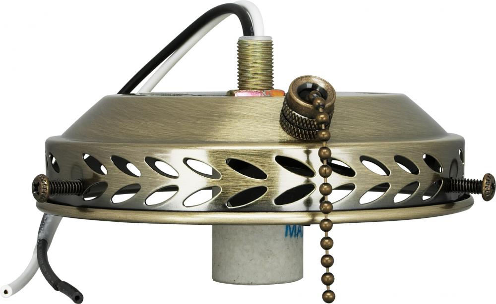 4&#34; Wired Fan Light Holder With On-Off Pull Chain And Candelabra Socket; Antique Brass Finish