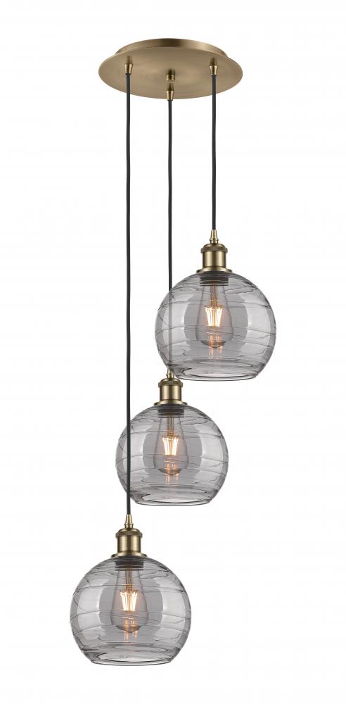 Athens Deco Swirl - 3 Light - 15 inch - Antique Brass - Cord hung - Multi Pendant