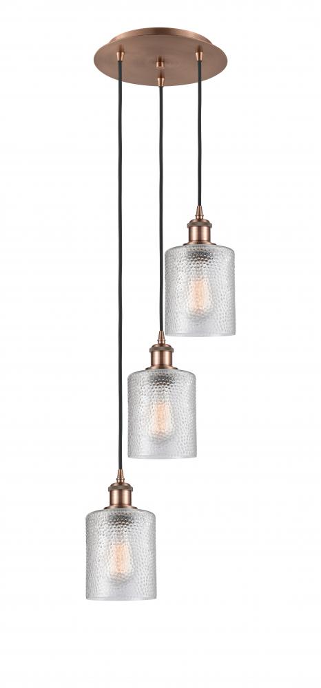 Cobbleskill - 3 Light - 12 inch - Antique Copper - Cord Hung - Multi Pendant