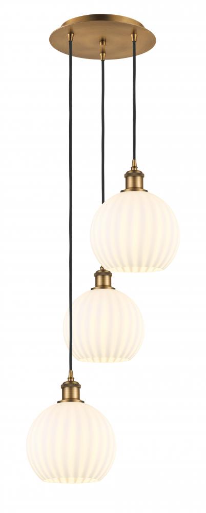 White Venetian - 3 Light - 15 inch - Brushed Brass - Cord Hung - Multi Pendant