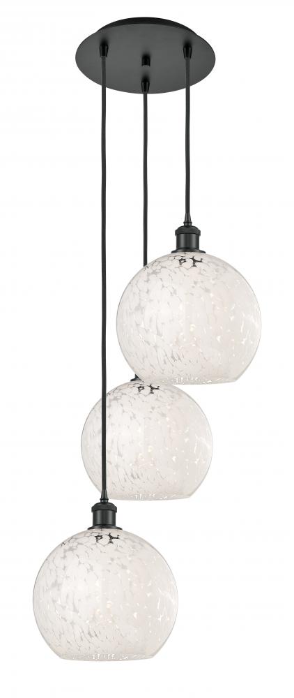 White Mouchette - 3 Light - 17 inch - Matte Black - Cord Hung - Multi Pendant