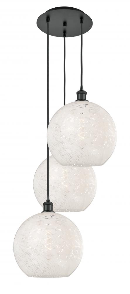 White Mouchette - 3 Light - 19 inch - Matte Black - Cord Hung - Multi Pendant