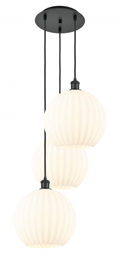 White Venetian - 3 Light - 19 inch - Matte Black - Cord Hung - Multi Pendant