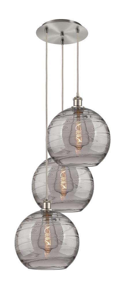 Athens Deco Swirl - 3 Light - 19 inch - Brushed Satin Nickel - Cord hung - Multi Pendant