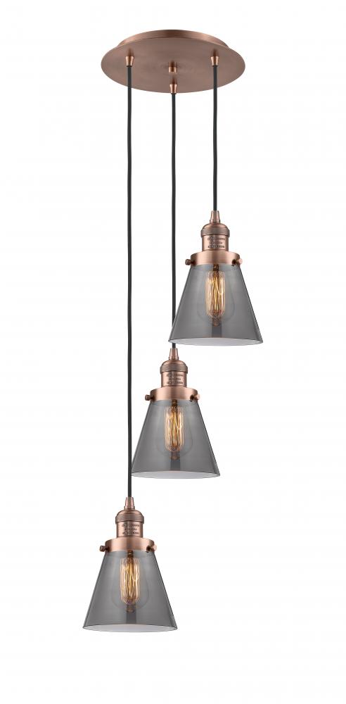 Cone - 3 Light - 13 inch - Antique Copper - Cord hung - Multi Pendant