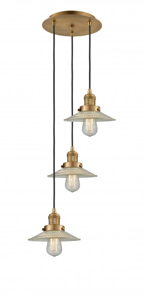 Halophane - 3 Light - 16 inch - Brushed Brass - Cord hung - Multi Pendant