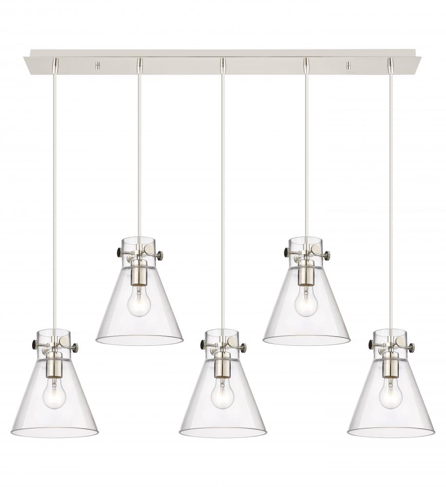 Newton Cone - 5 Light - 40 inch - Polished Nickel - Linear Pendant