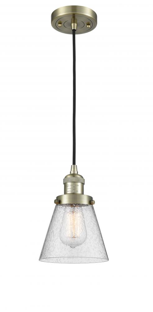 Cone - 1 Light - 6 inch - Antique Brass - Cord hung - Mini Pendant