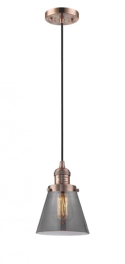 Cone - 1 Light - 6 inch - Antique Copper - Cord hung - Mini Pendant