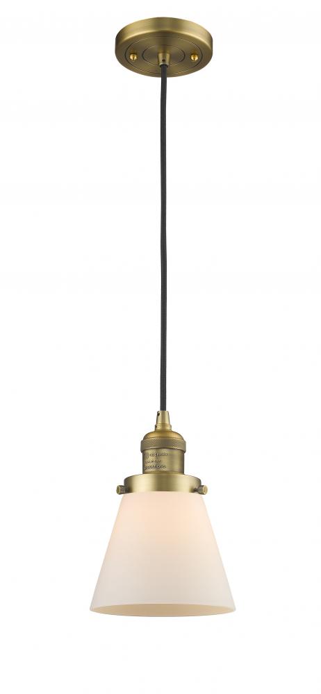 Cone - 1 Light - 6 inch - Brushed Brass - Cord hung - Mini Pendant